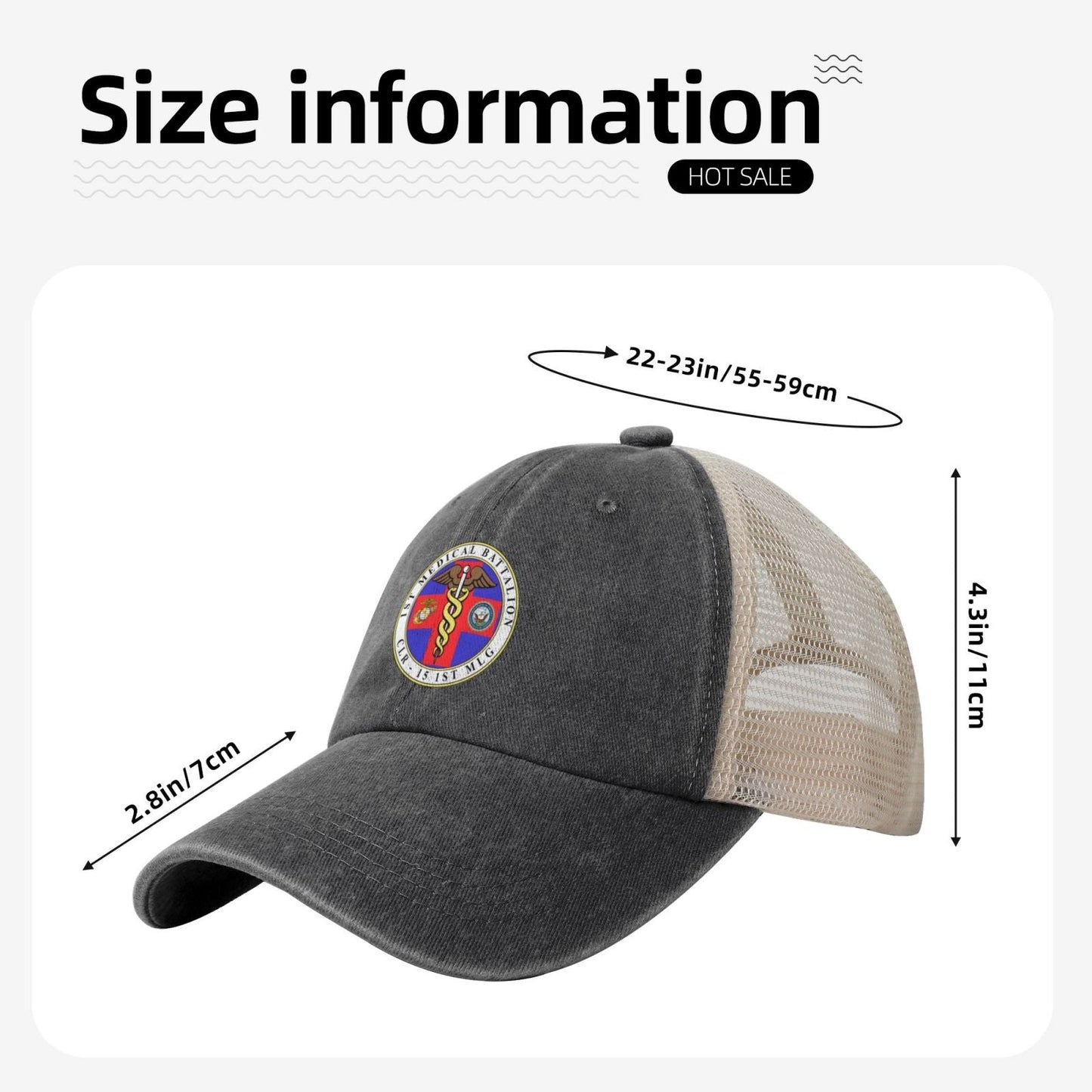 1st Medical Battalion (FtO) Printed unisex baseball cap adjustable grid baseball cap veteran gift