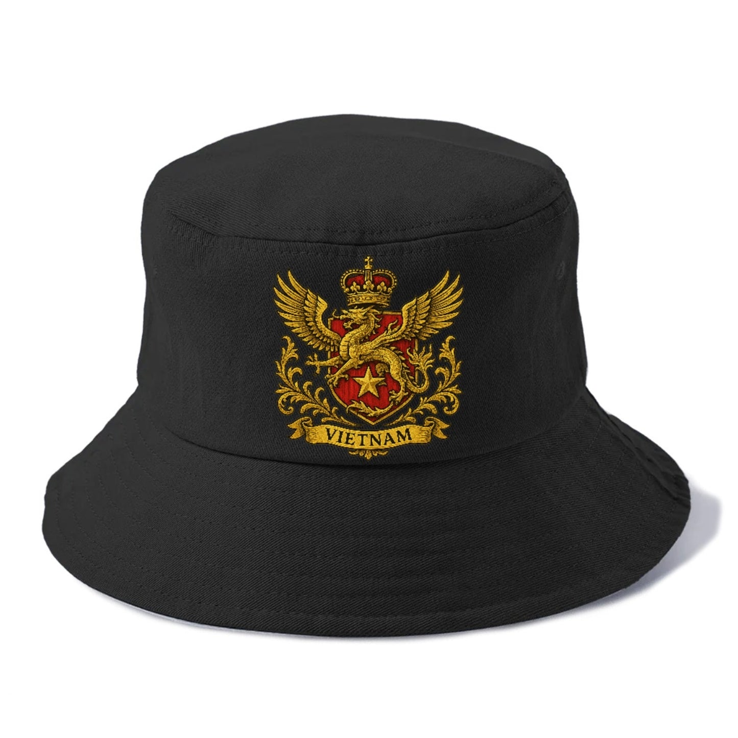 Heraldic Emblem With Dragon And Text Bucket Hat