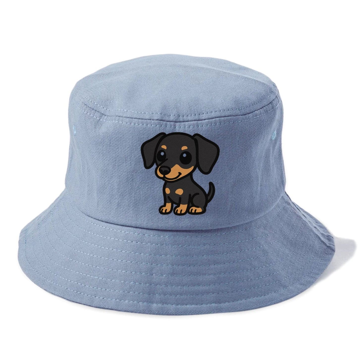 Miniature Pinscher Black And Tan Sitting Pose Portrait Design Bucket Hat