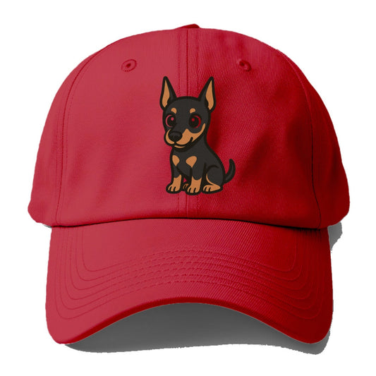 Doberman Black And Tan Sitting Pose With Cropped Ears Portrait Design Baseball Cap