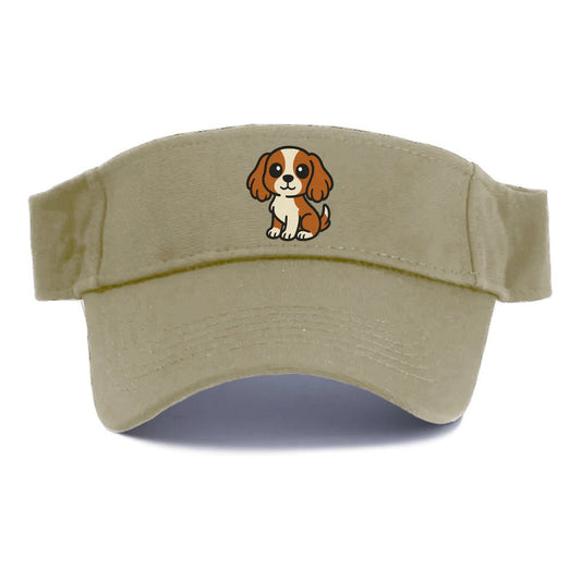 Cavalier King Charles Spaniel Blenheim Colored Sitting Pose Portrait Design Visor