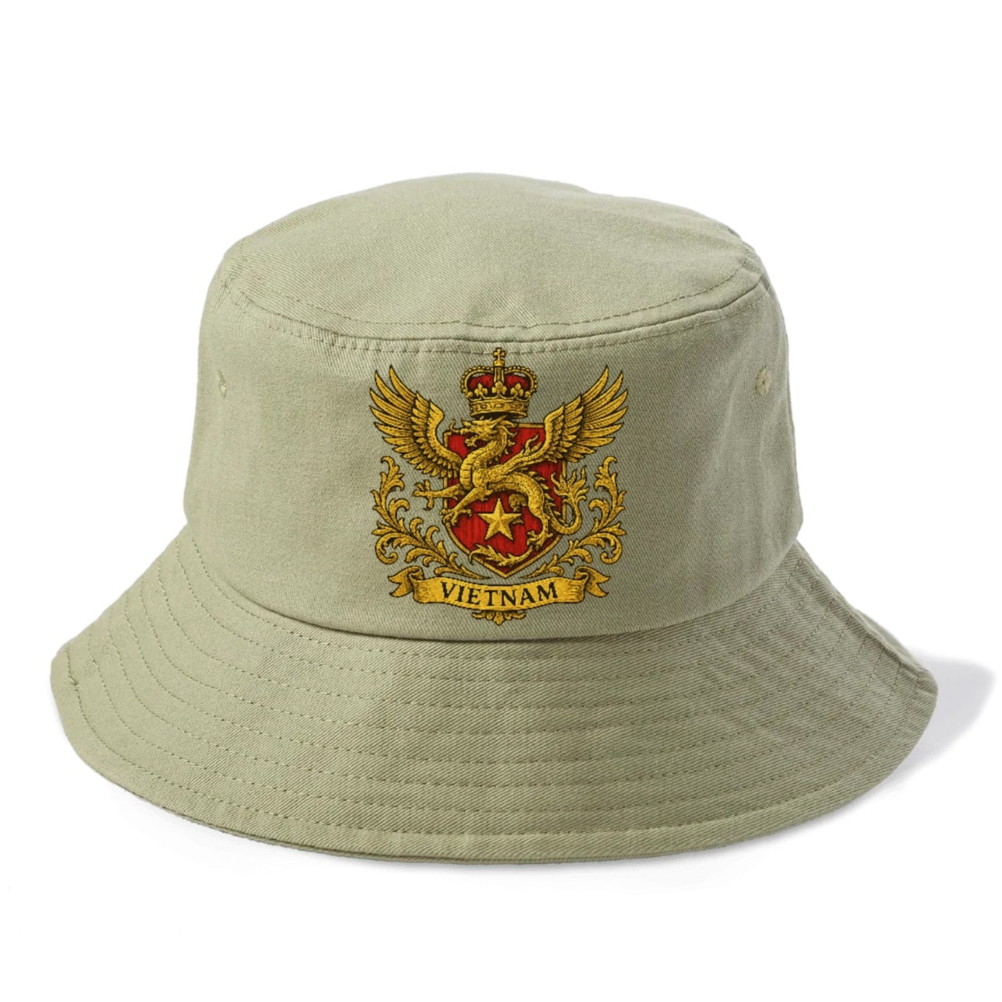 Heraldic Emblem With Dragon And Text Bucket Hat