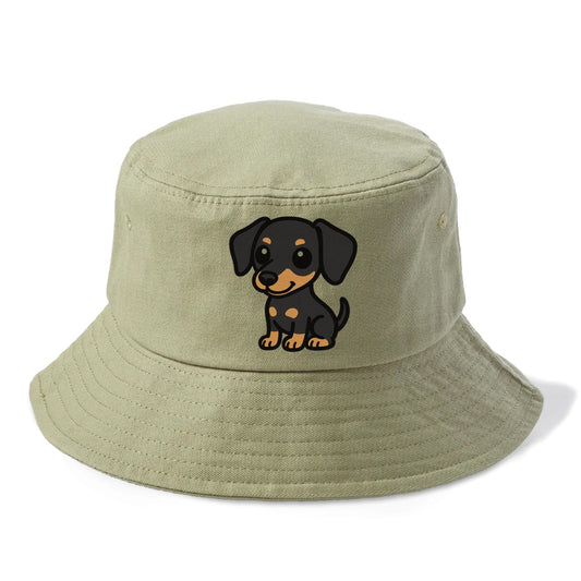 Miniature Pinscher Black And Tan Sitting Pose Portrait Design Bucket Hat