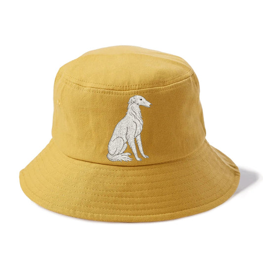 Borzoi White Sitting Pose Bucket Hat
