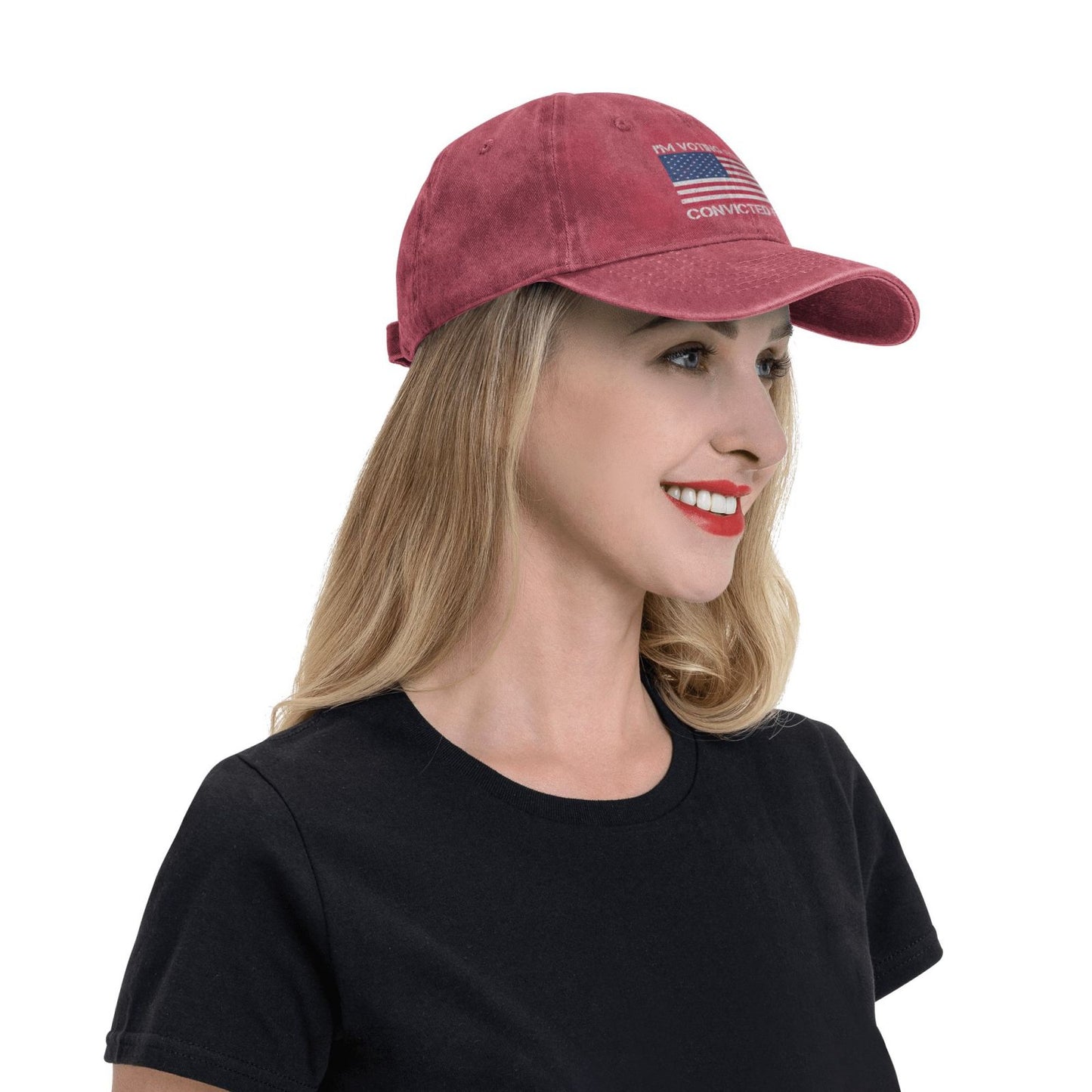 Im Voting For The Convicted Felon Funny White Printing unisex baseball cap adjustable hats veteran gift