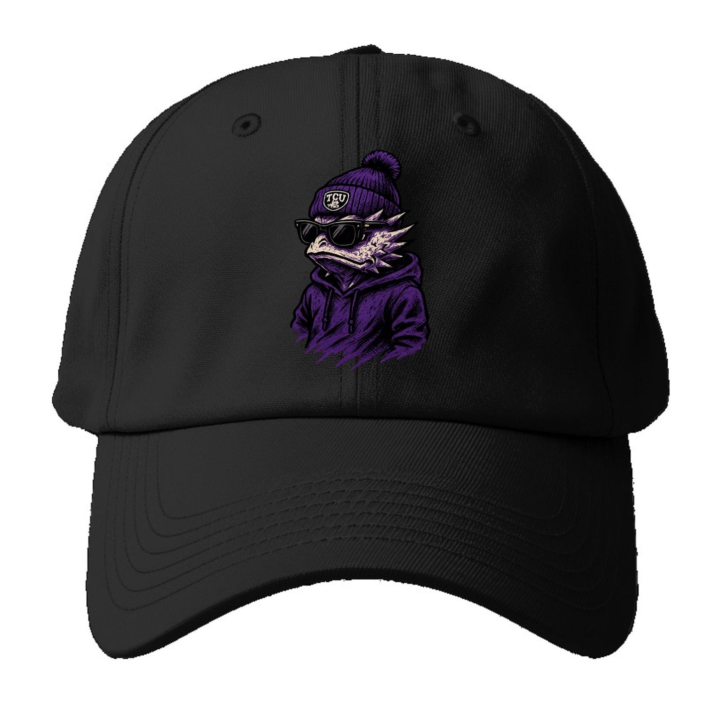 Fort Worth Horned Frog wearing TCU beanie with frog patch - Baseball Cap