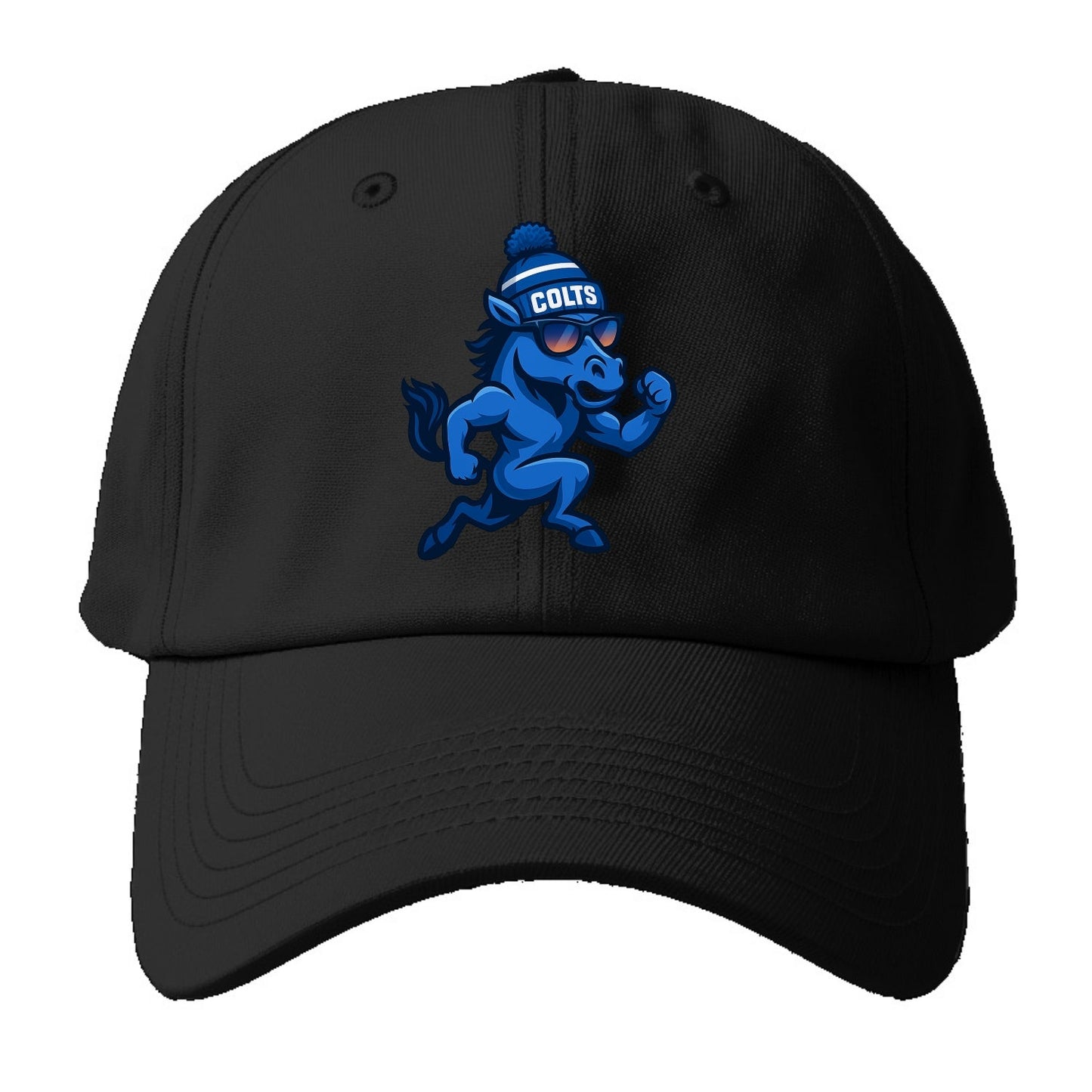 Indianapolis Colt Horse wearing Colts blue and white beanie with pom pom and - Baseball Cap