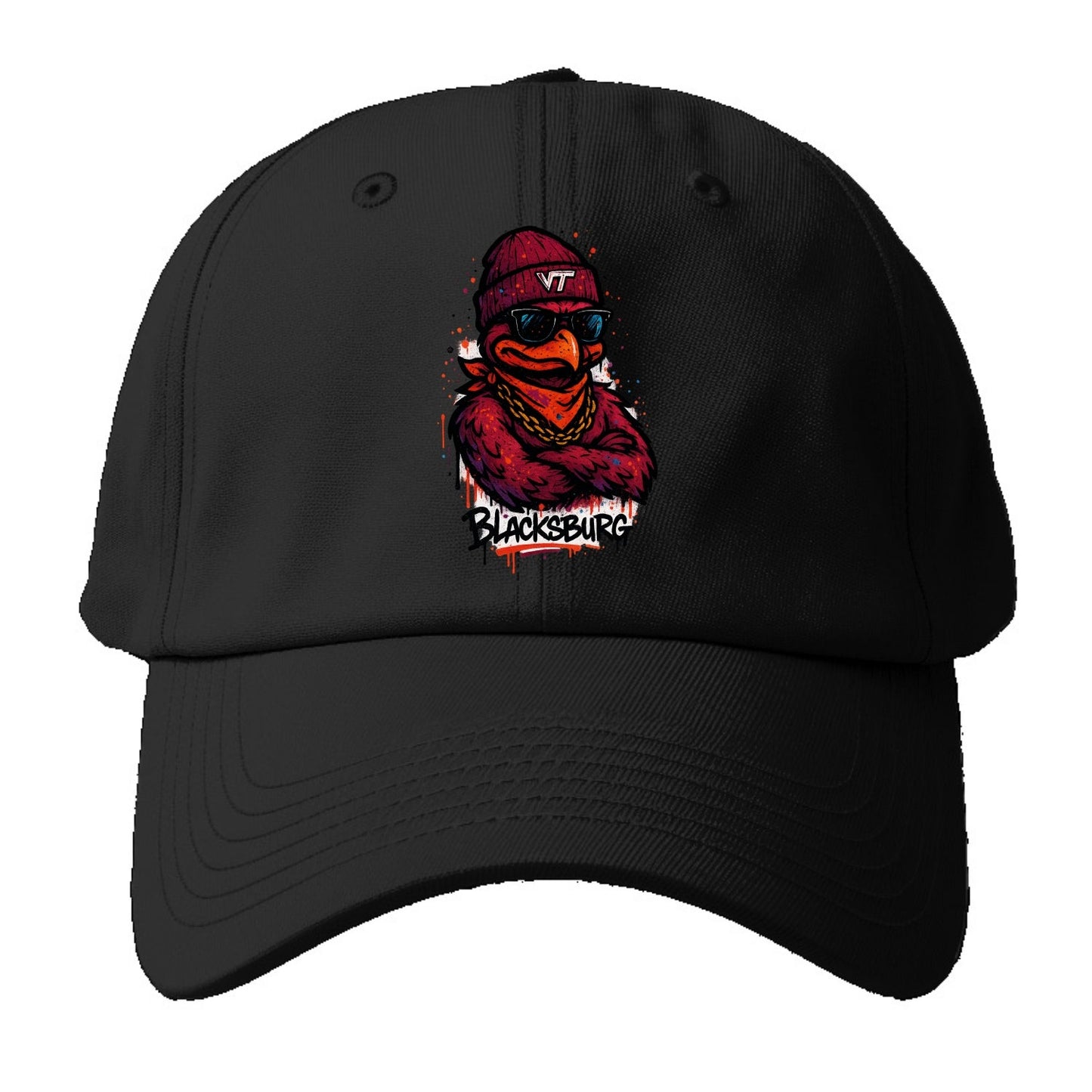 Blacksburg HokieBird wearing Virginia Tech beanie with VT patch - Baseball Cap