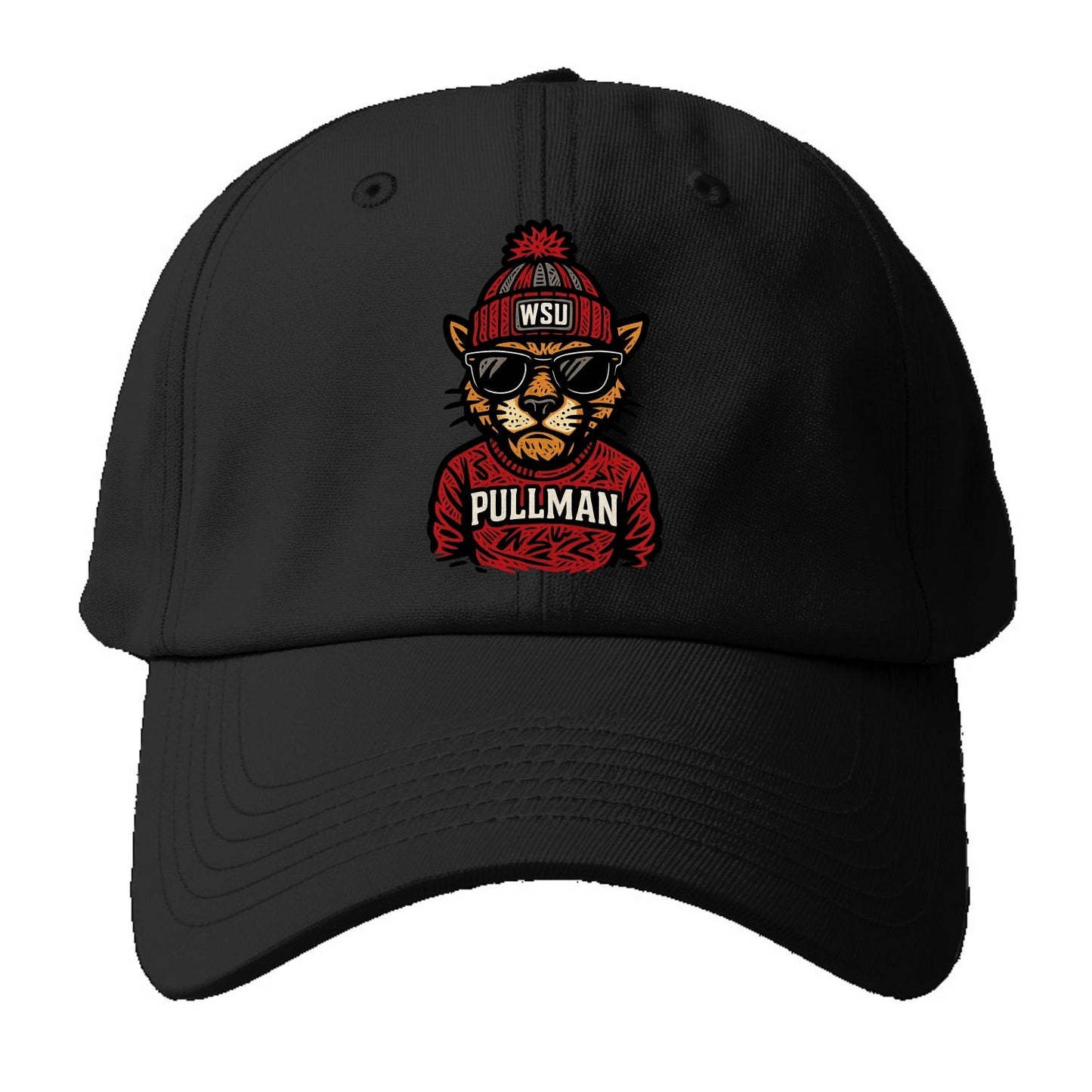 Pullman Cougar wearing Washington State beanie with WSU patch - Baseball Cap