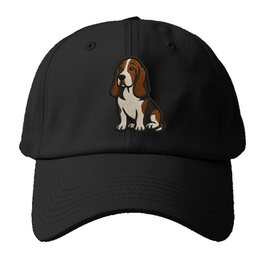 Basset Hound - Tri-color embroidered sit Baseball Cap