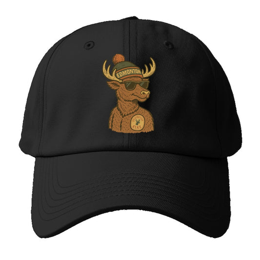 Edmonton Elk wearing Edmonton beanie with pom pom and wayfarer sunglasses - Baseball Cap
