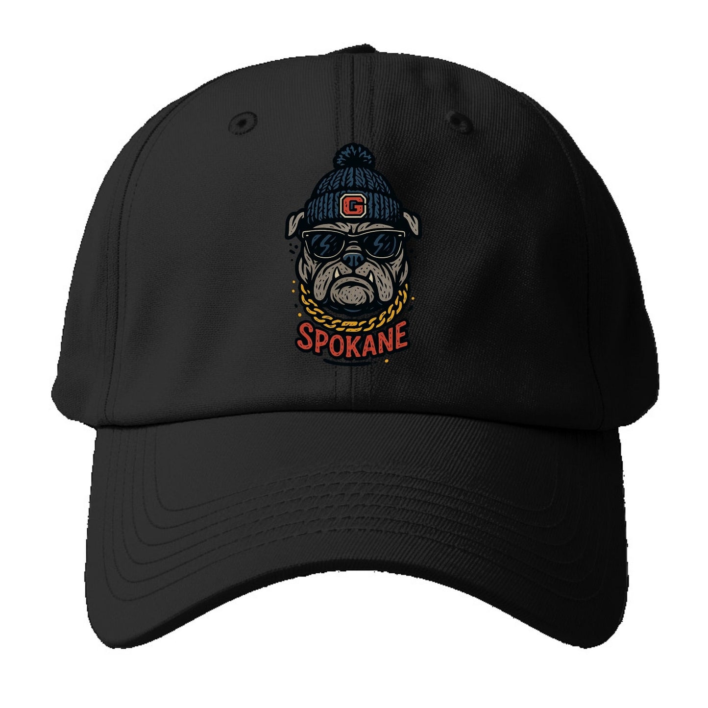 Spokane Bulldog wearing Gonzaga beanie with G patch - Baseball Cap