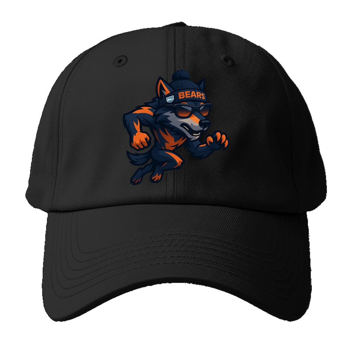 Chicago Wolf wearing Bears beanie with Lake Michigan patch and wayfarer sunglasses - Baseball Cap