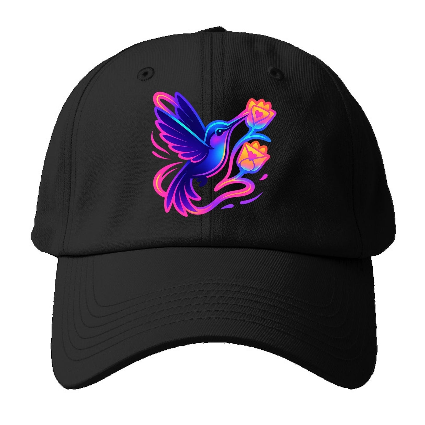 Hummingbird delivering miniature love letters tucked inside flower envelopes - Baseball Cap