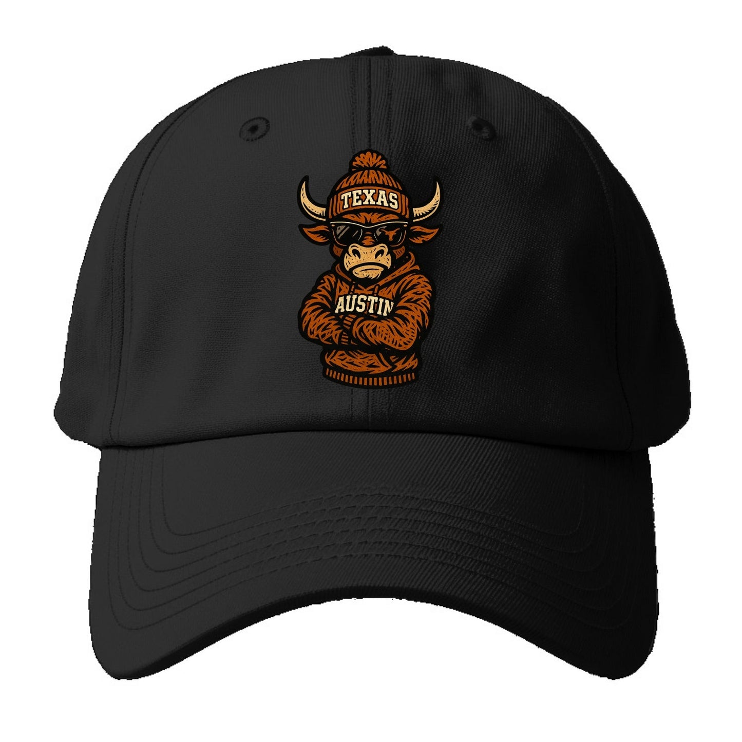 Austin Bevo wearing Texas beanie with longhorn patch - Baseball Cap