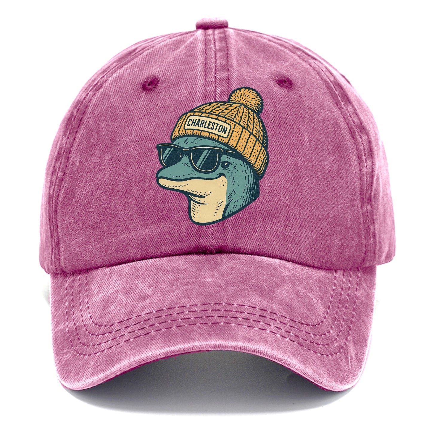 Charleston Dolphin wearing Charleston beanie with pom pom and wayfarer sunglasses - Classic Cap