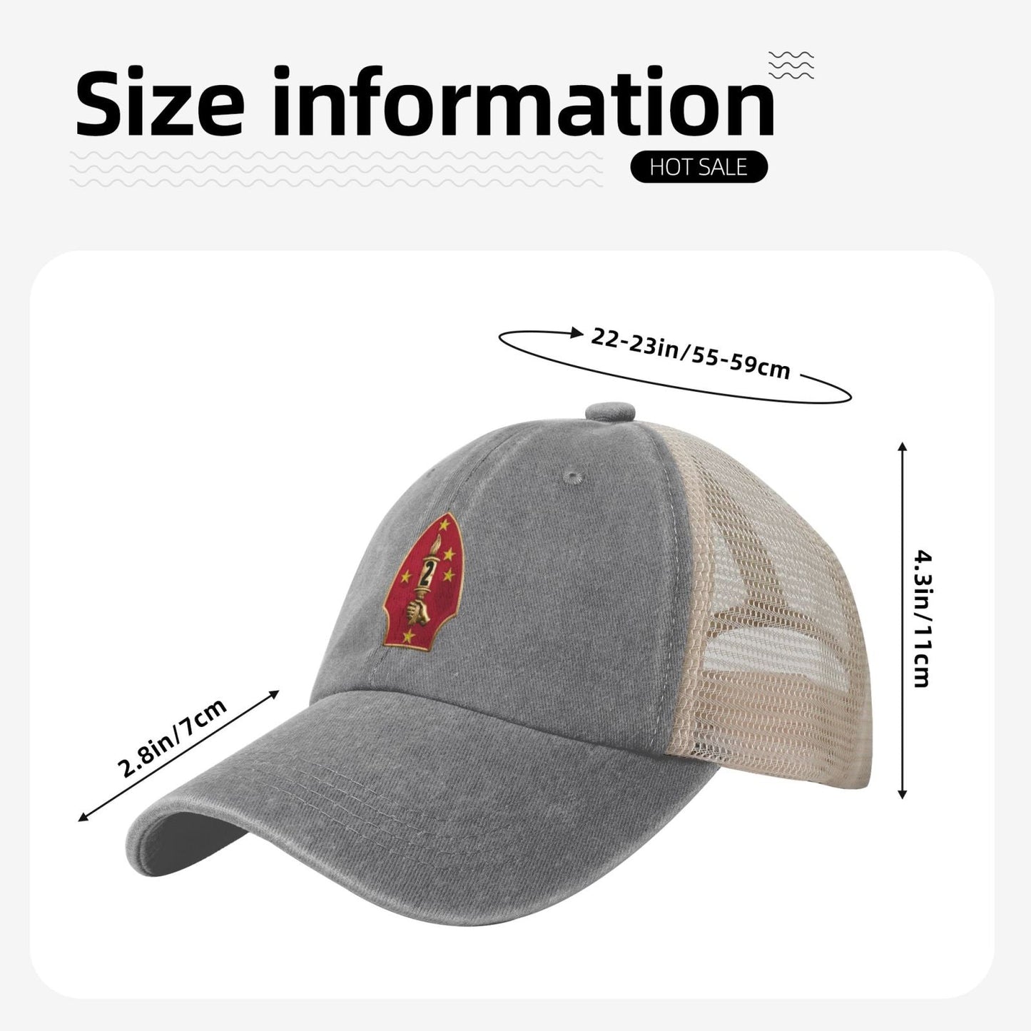 2nd MarDiv Printed unisex baseball cap adjustable grid baseball cap veteran gift