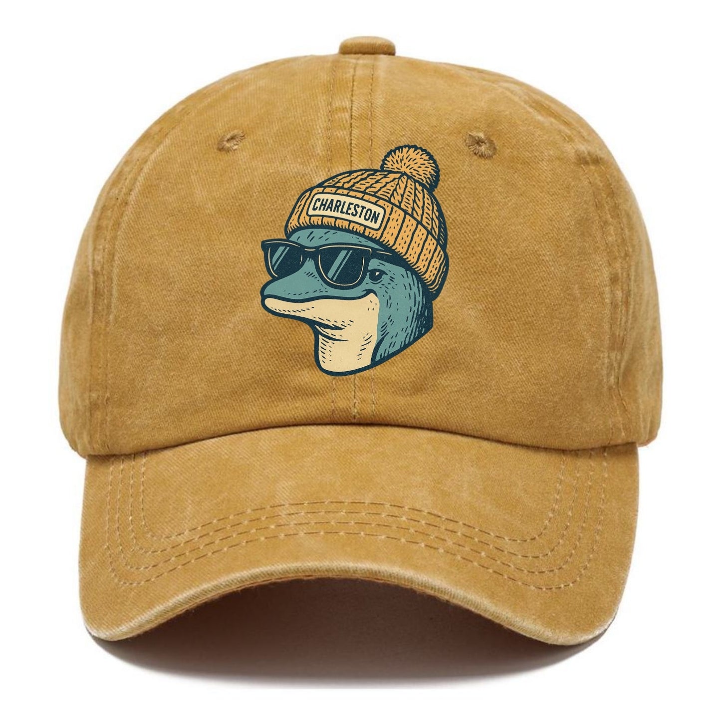 Charleston Dolphin wearing Charleston beanie with pom pom and wayfarer sunglasses - Classic Cap