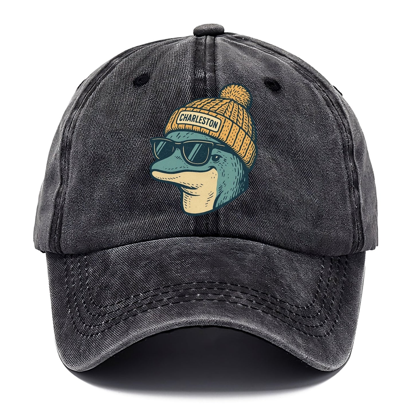 Charleston Dolphin wearing Charleston beanie with pom pom and wayfarer sunglasses - Classic Cap