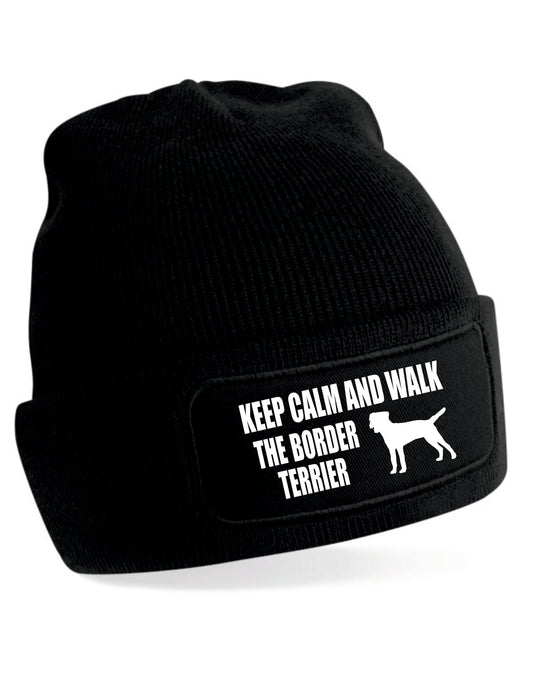 Keep Calm & Walk Border Terrier Beanie Hat Dog Lovers Gift For Men & Ladies