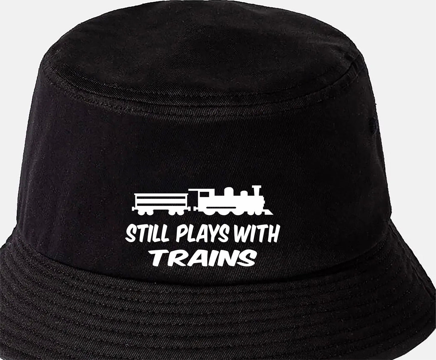 Still Plays With Trains Bucket Hat Funny Trainspotting Gift for Men & Ladies