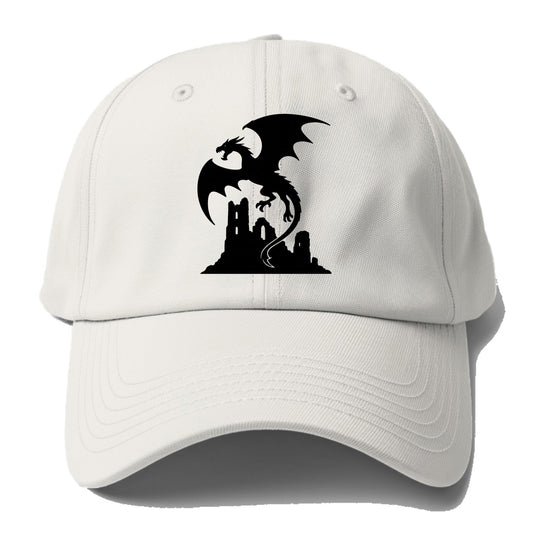 Dragon flying over castle ruins - Baseball Cap
