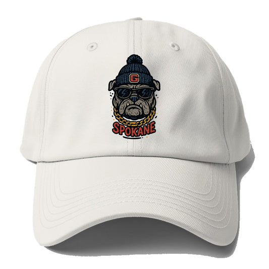 Spokane Bulldog wearing Gonzaga beanie with G patch - Baseball Cap