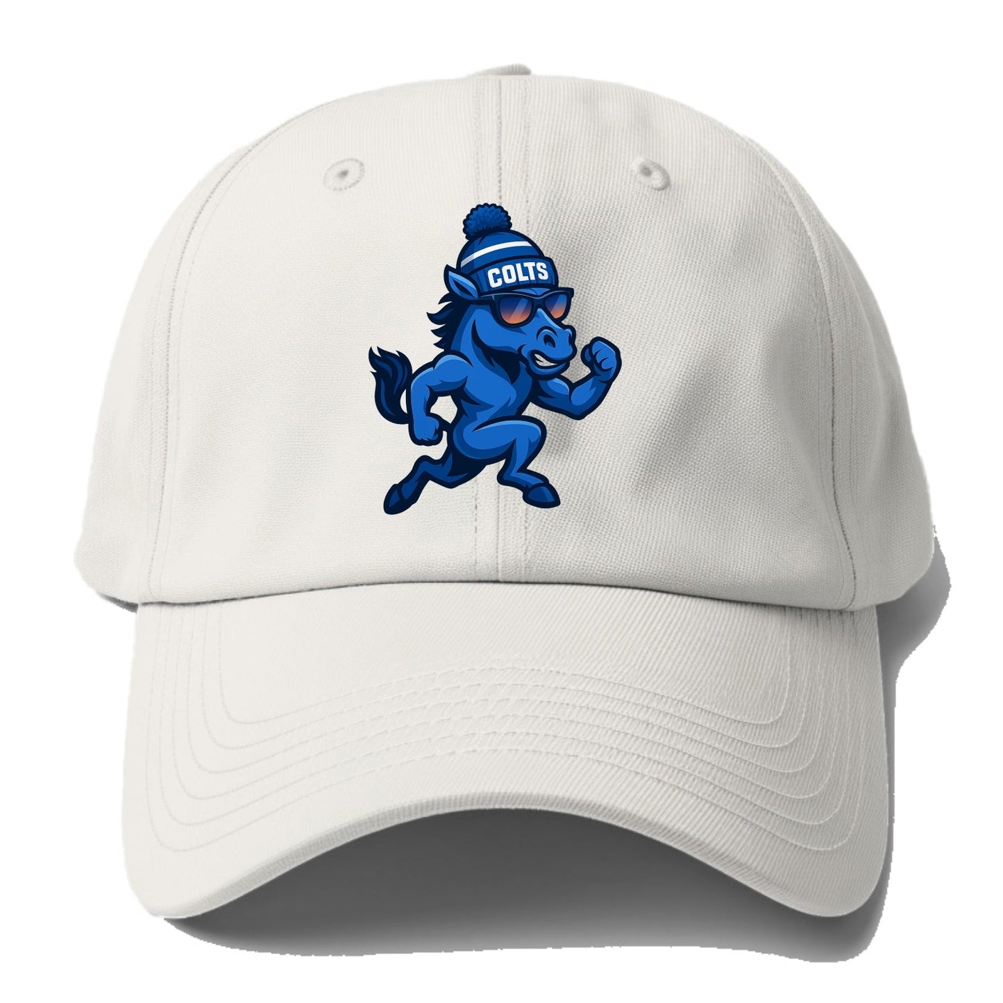 Indianapolis Colt Horse wearing Colts blue and white beanie with pom pom and - Baseball Cap