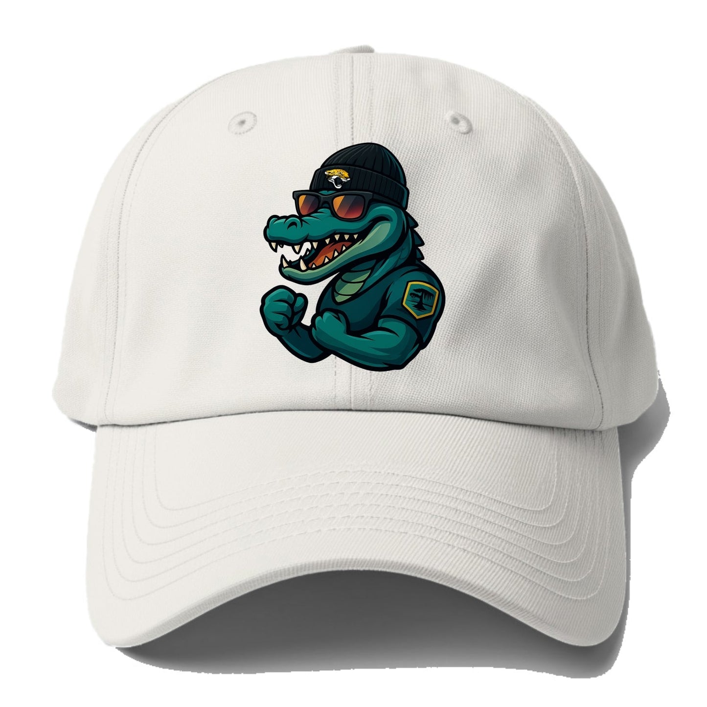 Jacksonville Alligator wearing Jaguars beanie with swamp patch and wayfarer - Baseball Cap