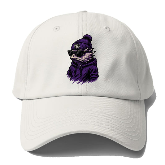 Fort Worth Horned Frog wearing TCU beanie with frog patch - Baseball Cap