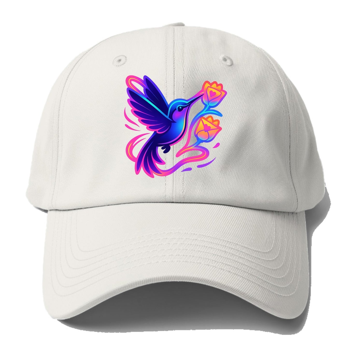 Hummingbird delivering miniature love letters tucked inside flower envelopes - Baseball Cap
