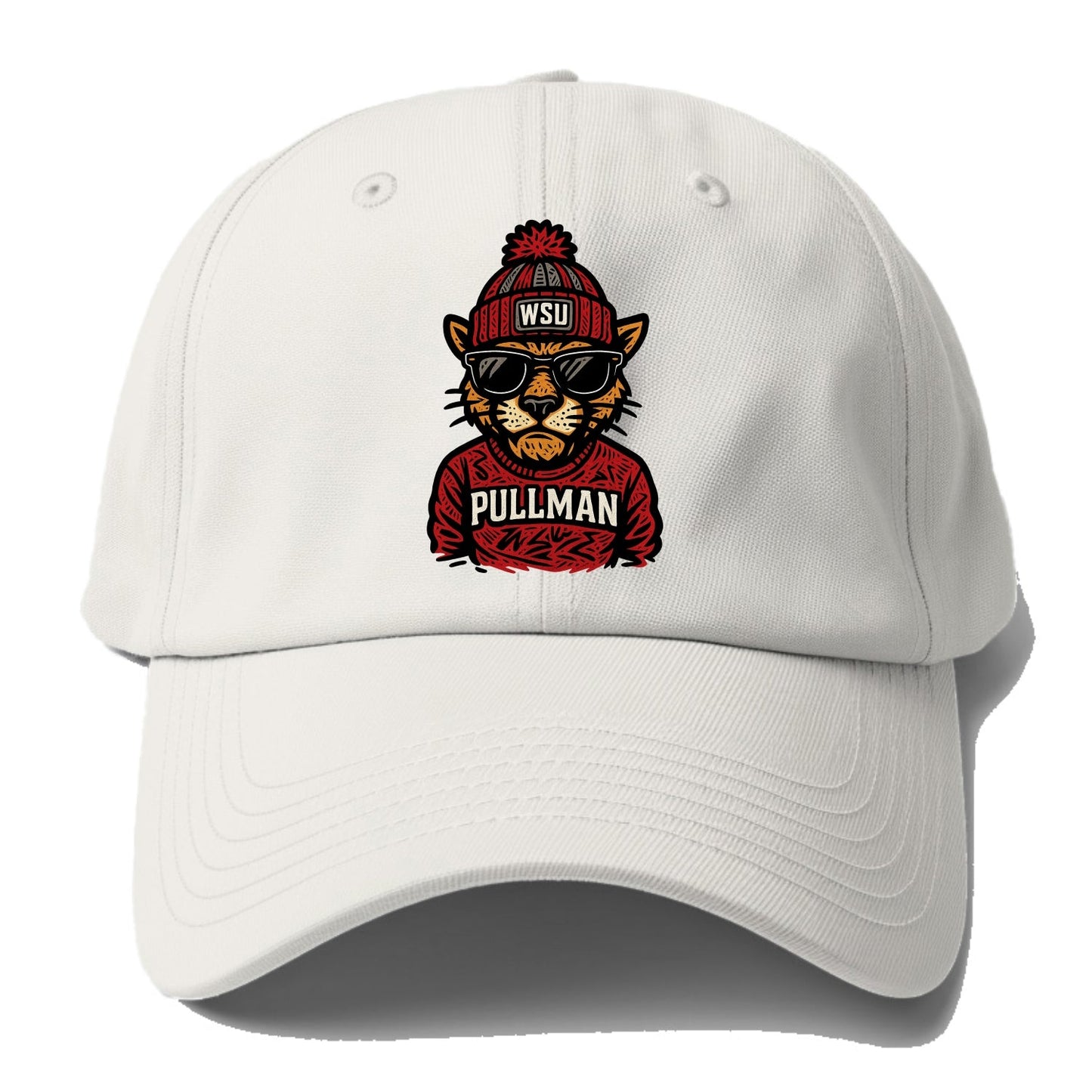Pullman Cougar wearing Washington State beanie with WSU patch - Baseball Cap