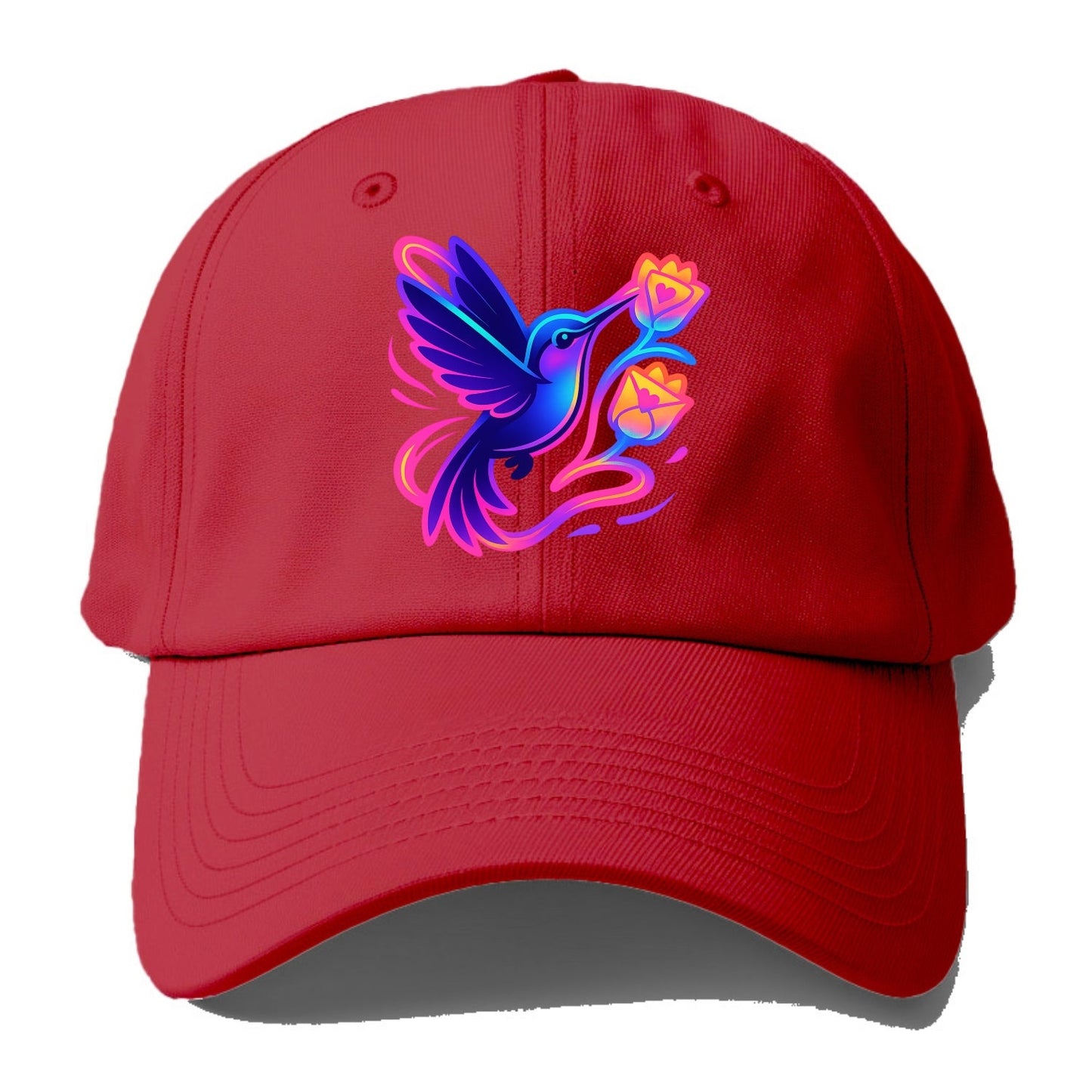 Hummingbird delivering miniature love letters tucked inside flower envelopes - Baseball Cap