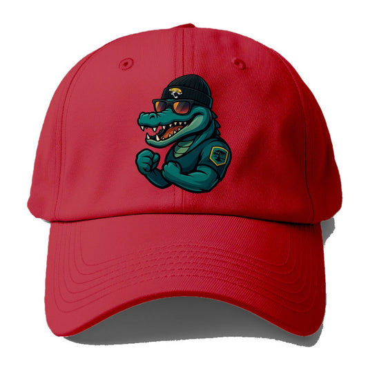 Jacksonville Alligator wearing Jaguars beanie with swamp patch and wayfarer - Baseball Cap