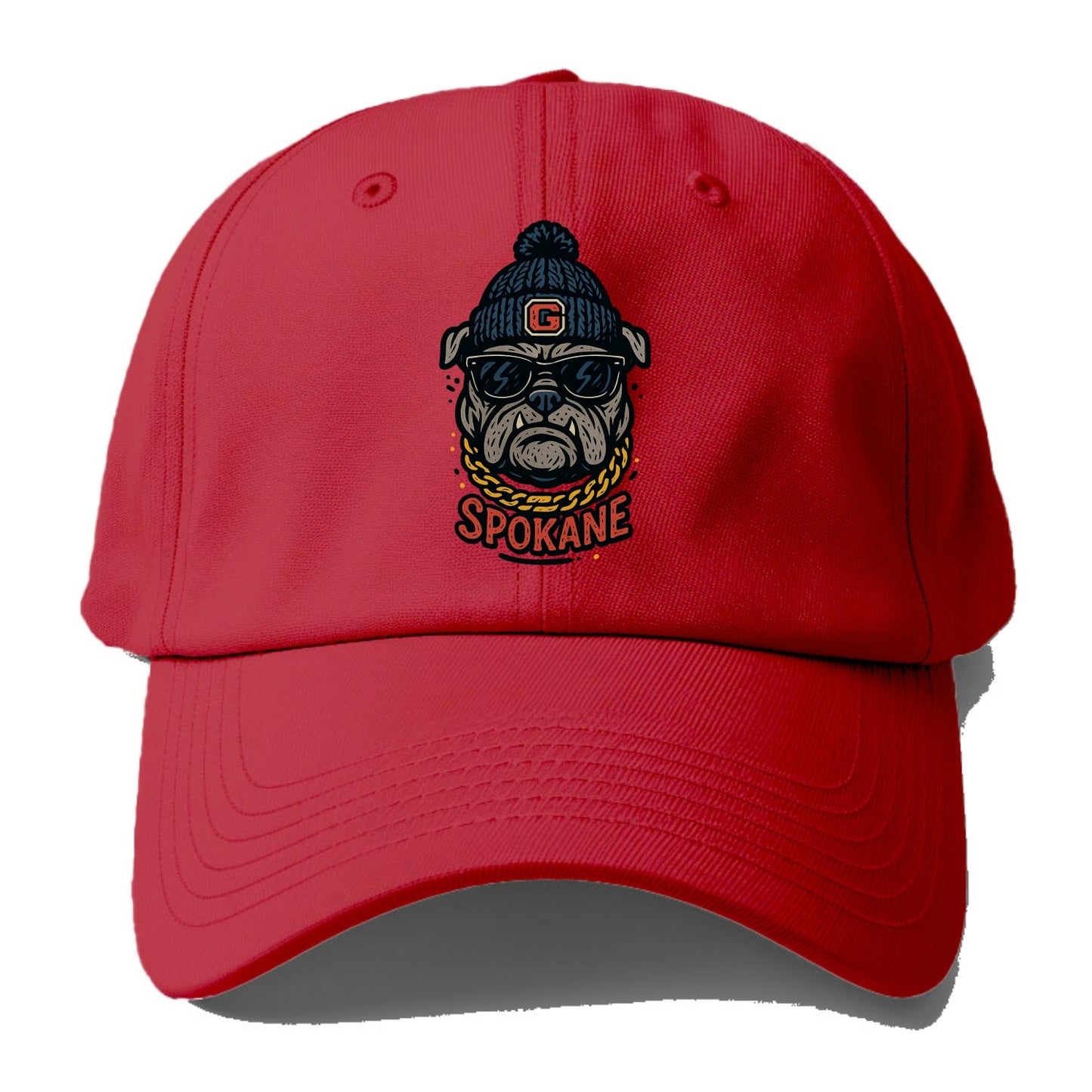 Spokane Bulldog wearing Gonzaga beanie with G patch - Baseball Cap