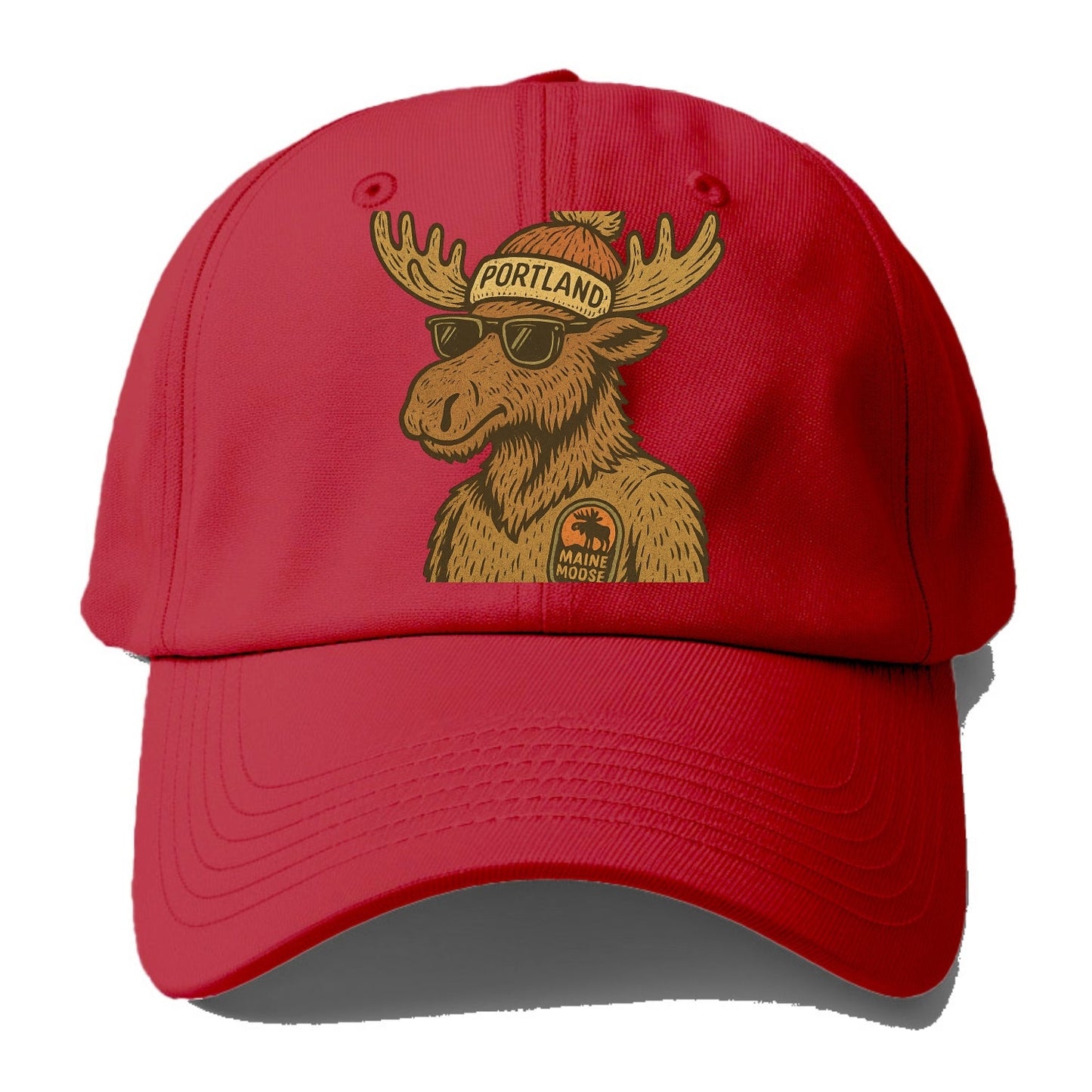 Maine Moose wearing Portland beanie with pom pom and wayfarer sunglasses - Baseball Cap