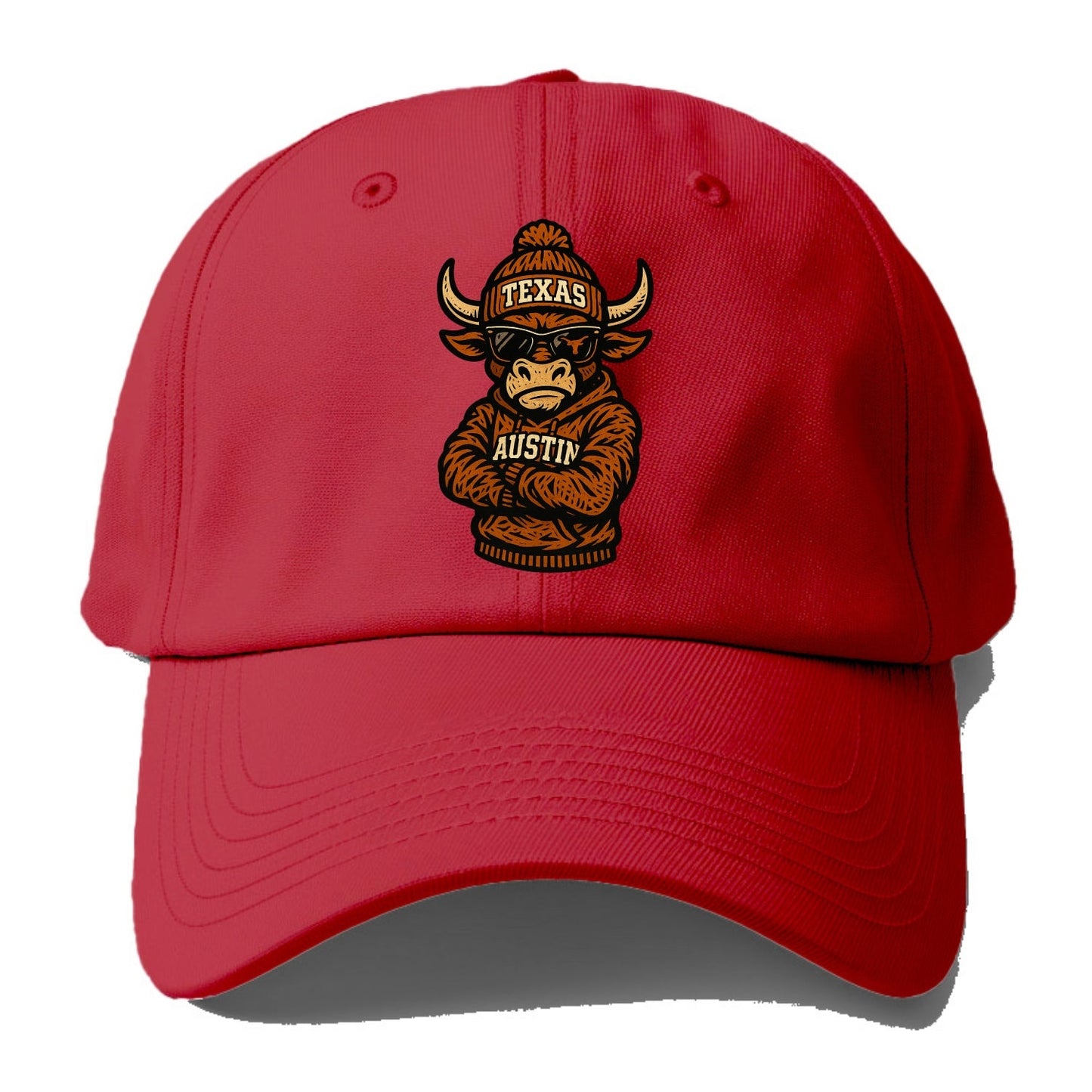 Austin Bevo wearing Texas beanie with longhorn patch - Baseball Cap