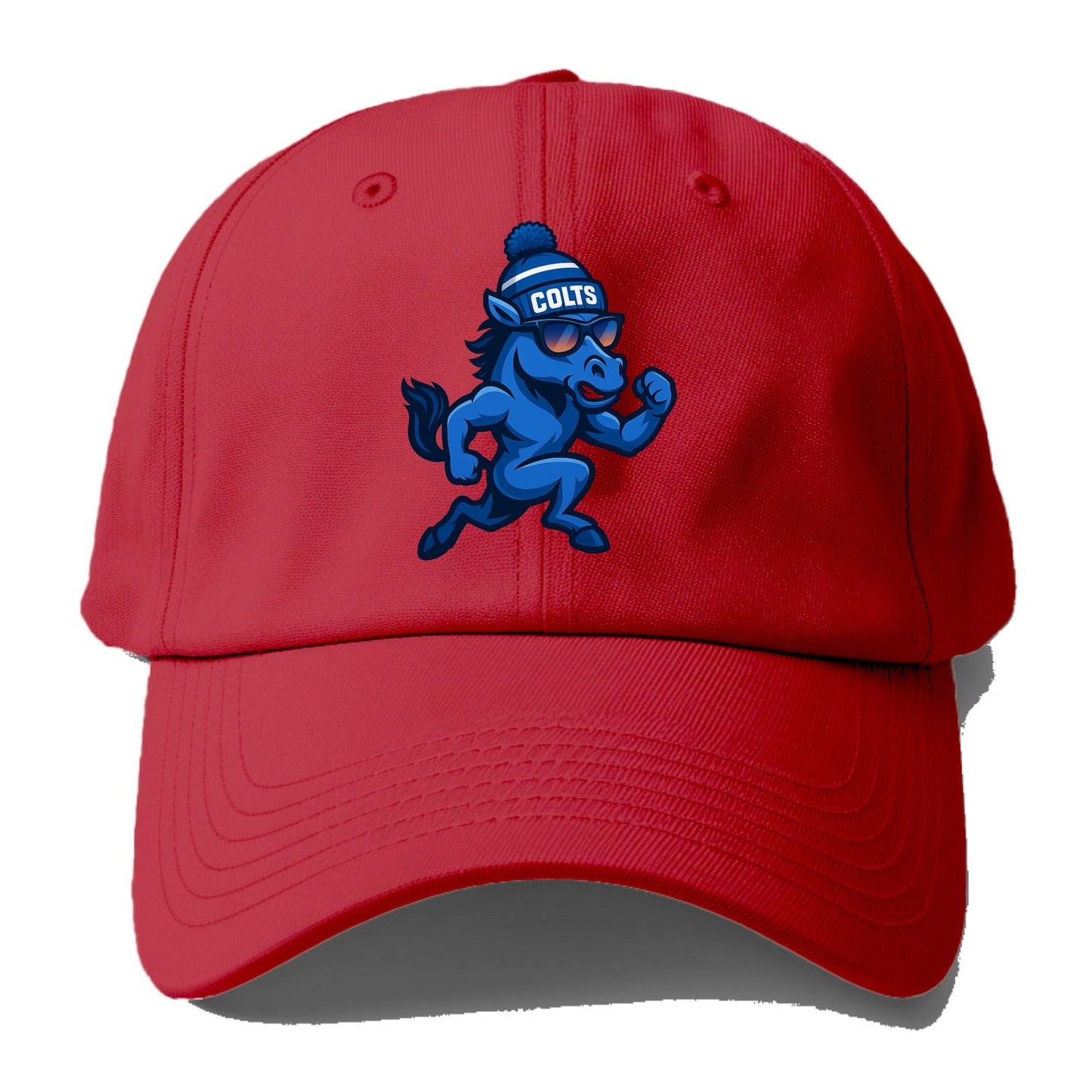 Indianapolis Colt Horse wearing Colts blue and white beanie with pom pom and - Baseball Cap