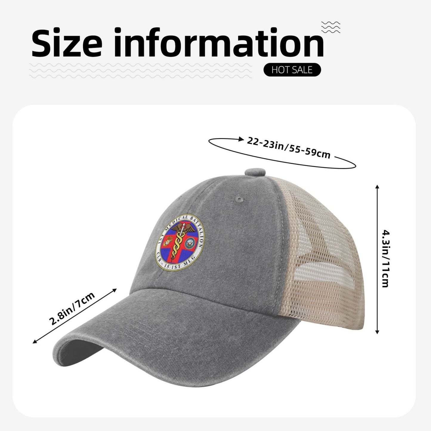 1st Medical Battalion (FtO) Printed unisex baseball cap adjustable grid baseball cap veteran gift