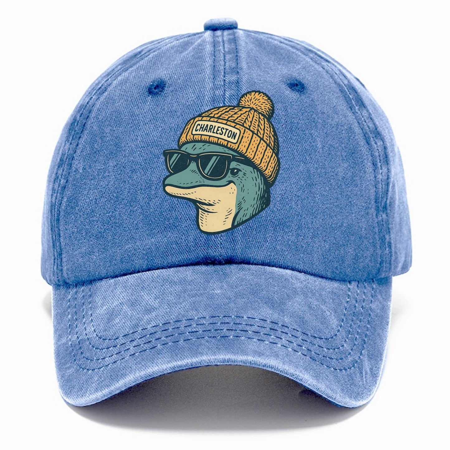 Charleston Dolphin wearing Charleston beanie with pom pom and wayfarer sunglasses - Classic Cap