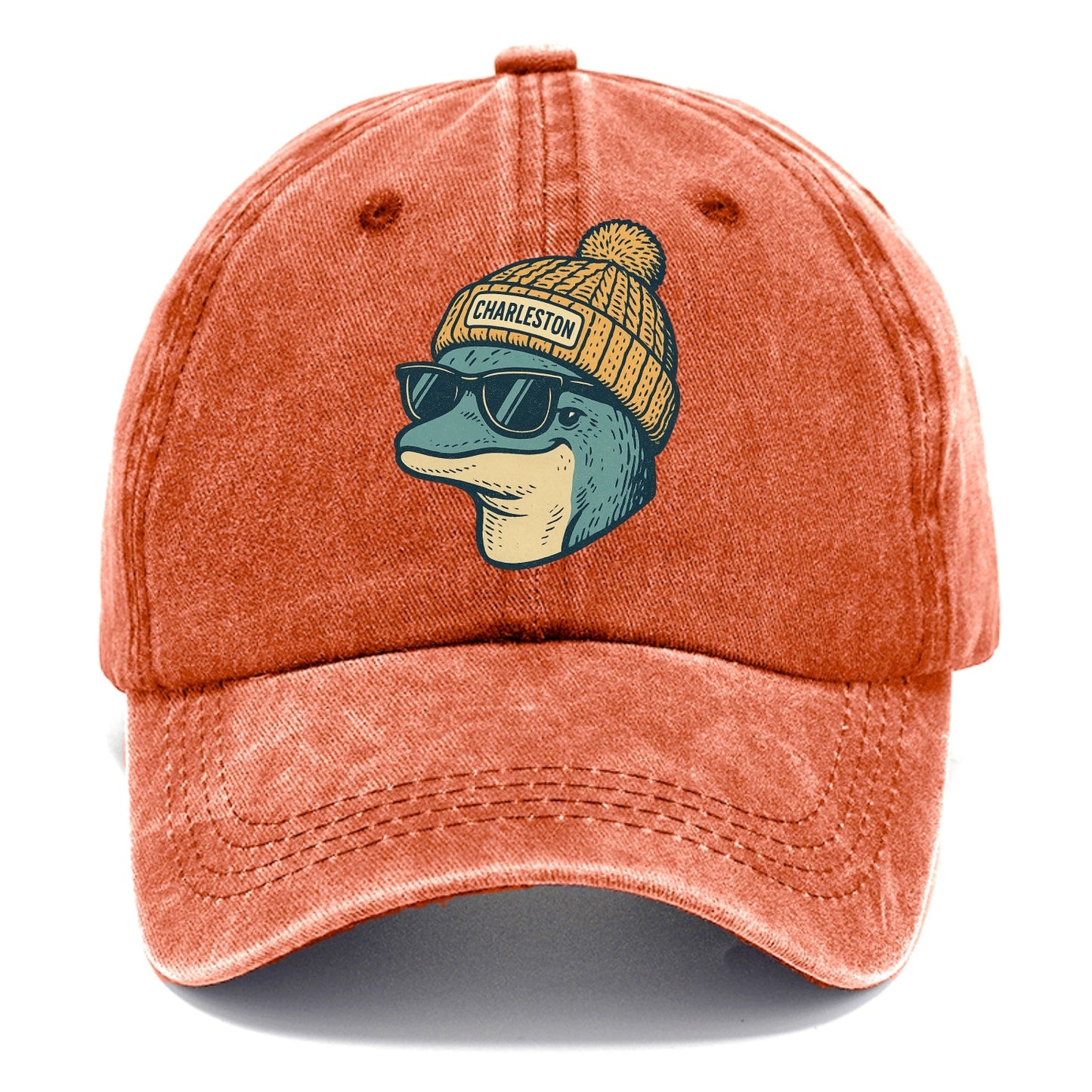 Charleston Dolphin wearing Charleston beanie with pom pom and wayfarer sunglasses - Classic Cap