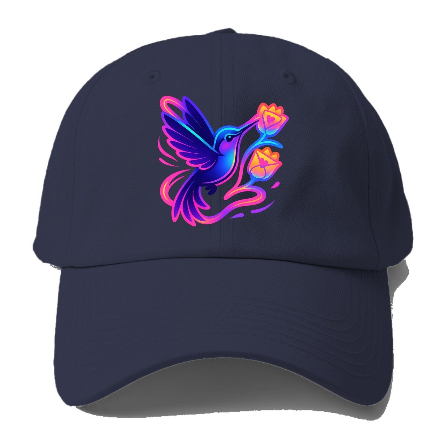 Hummingbird delivering miniature love letters tucked inside flower envelopes - Baseball Cap