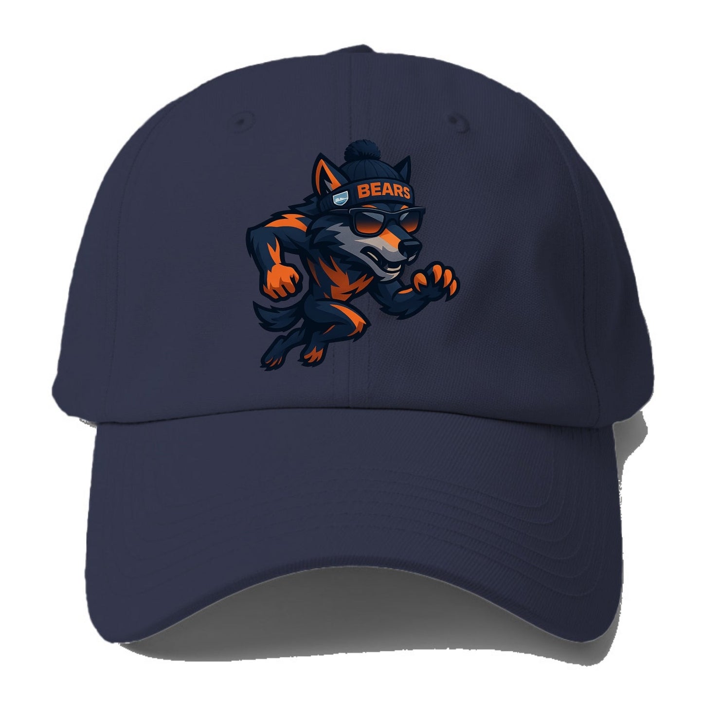Chicago Wolf wearing Bears beanie with Lake Michigan patch and wayfarer sunglasses - Baseball Cap