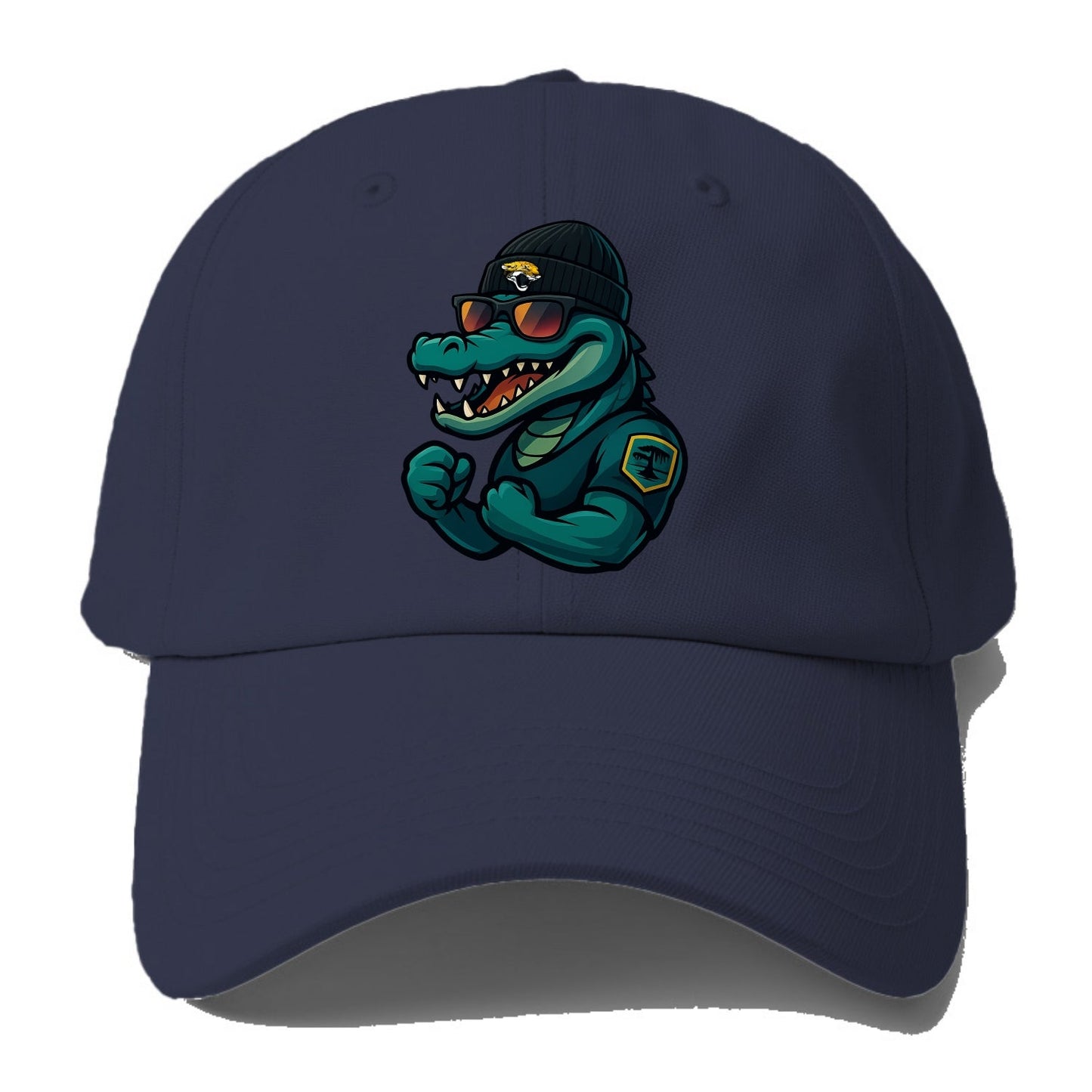 Jacksonville Alligator wearing Jaguars beanie with swamp patch and wayfarer - Baseball Cap