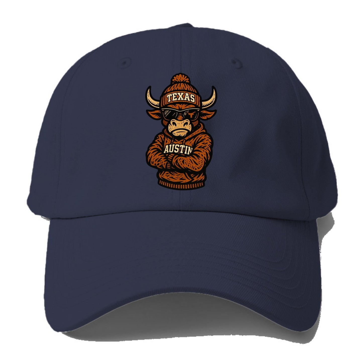 Austin Bevo wearing Texas beanie with longhorn patch - Baseball Cap