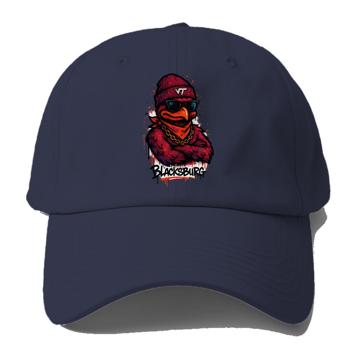 Blacksburg HokieBird wearing Virginia Tech beanie with VT patch - Baseball Cap