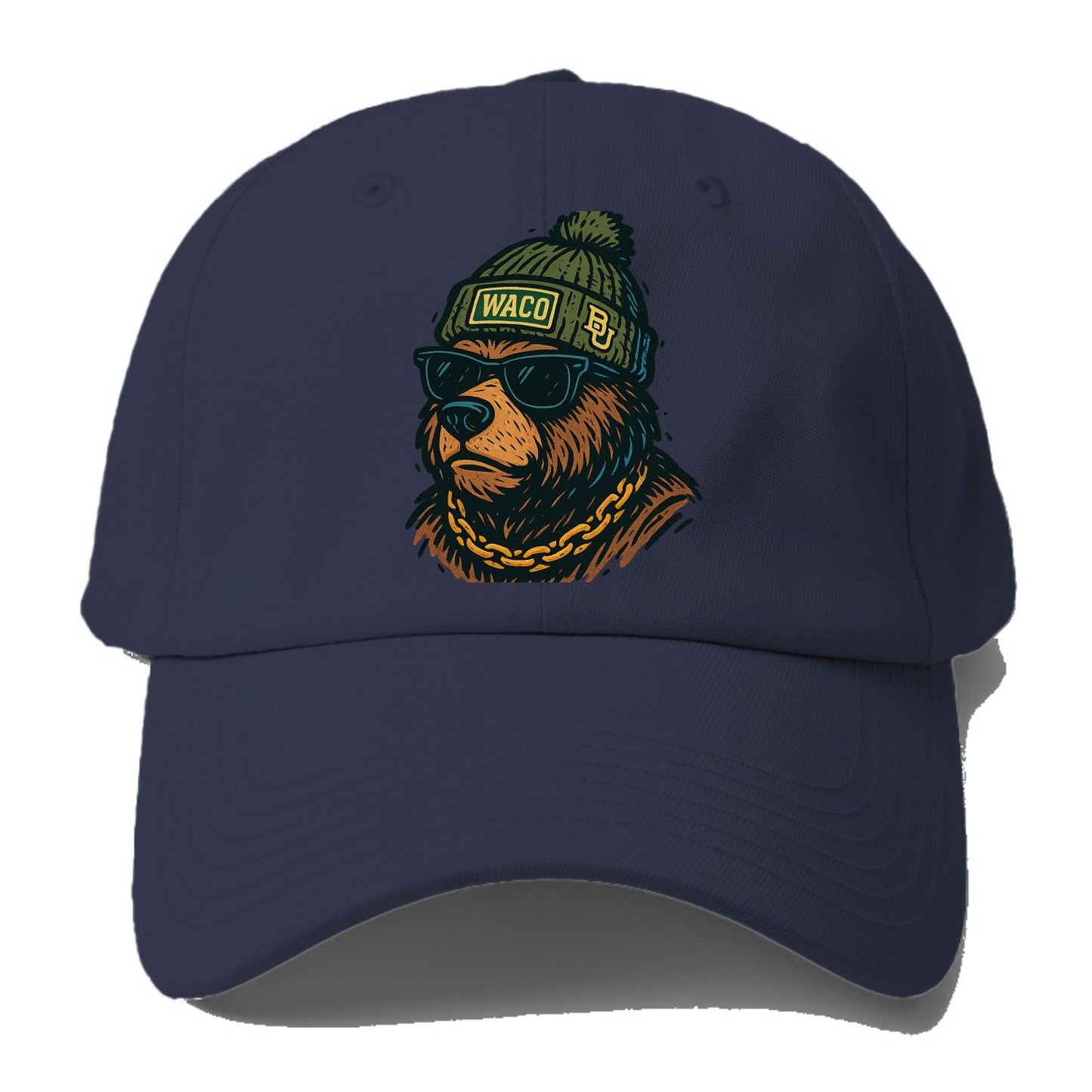 Waco Bear wearing Baylor beanie with BU patch - Baseball Cap