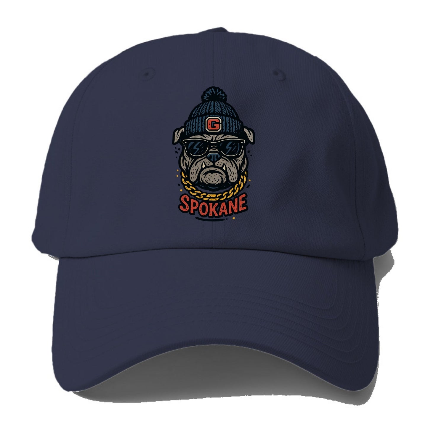 Spokane Bulldog wearing Gonzaga beanie with G patch - Baseball Cap
