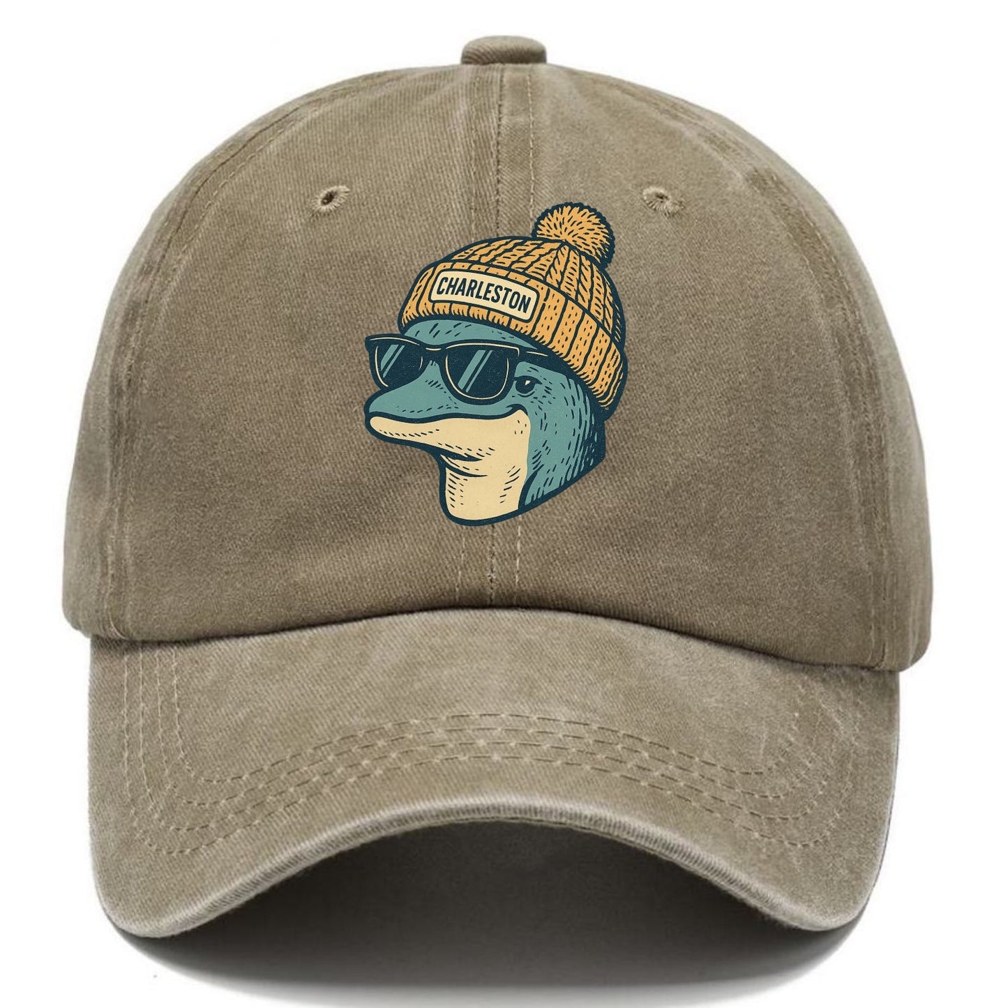 Charleston Dolphin wearing Charleston beanie with pom pom and wayfarer sunglasses - Classic Cap