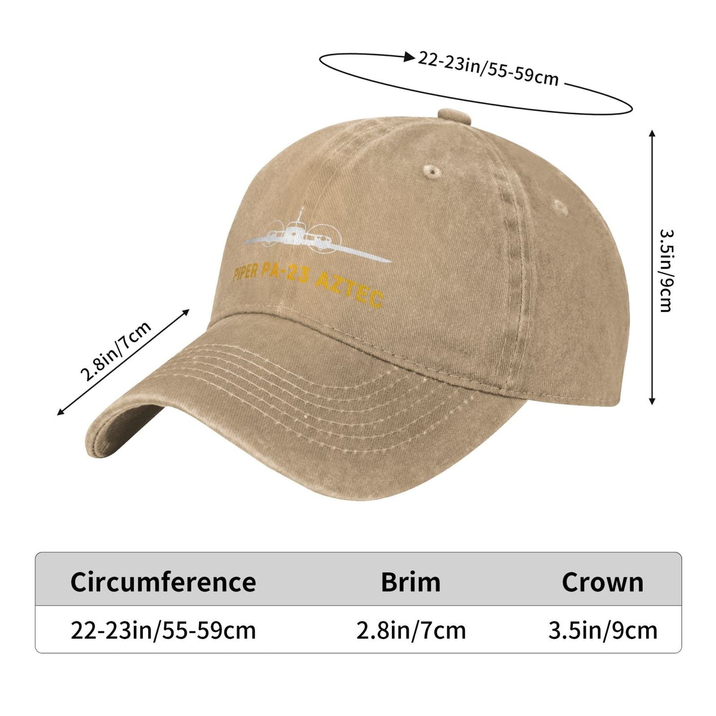 Piper PA-23 Aztec Printing unisex baseball cap adjustable hats Outdoor leisure hat veteran gift